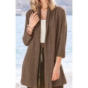 PERUVIAN CONNECTION L Chestnut Brown Alpaca Knit Open Cardigan Duster Peru Brown